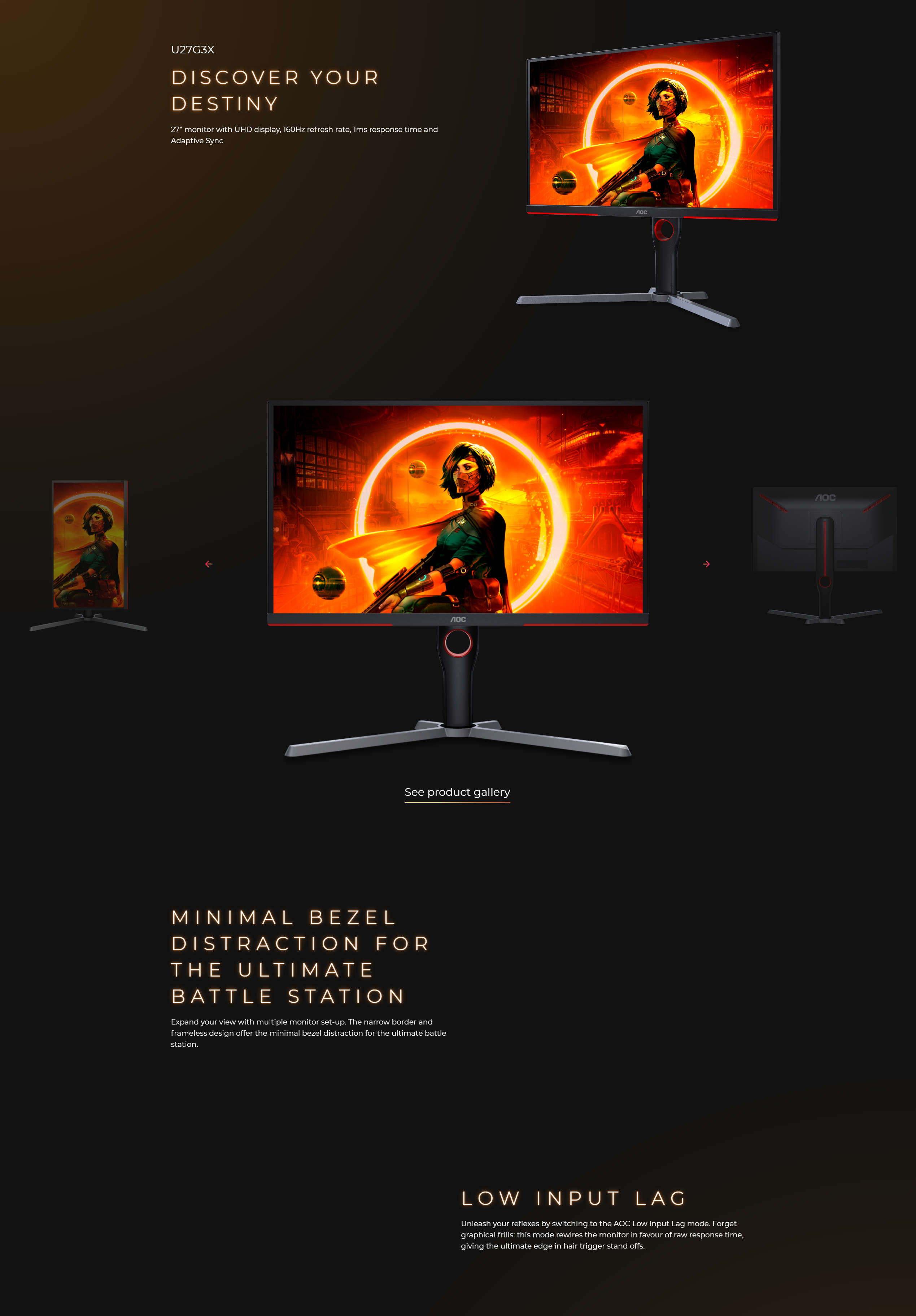 A large marketing image providing additional information about the product AOC Gaming U27G3X - 27" UHD 160Hz IPS Monitor - Additional alt info not provided